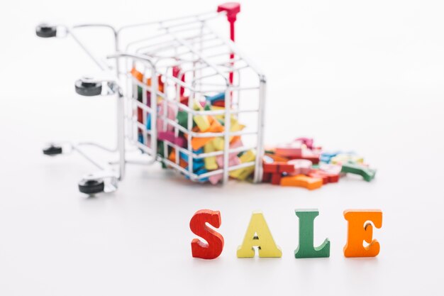 Sale sign with blurred shopping cart