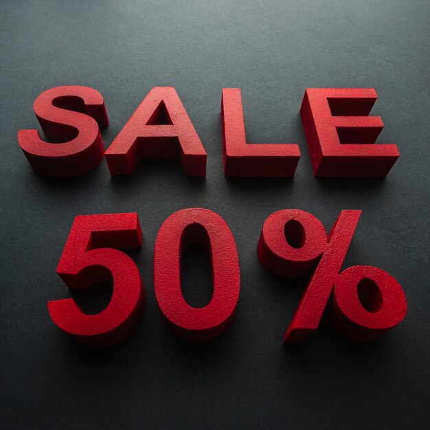 Sale with fifty percent discount close-up