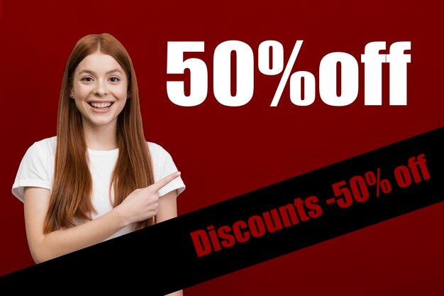 Sale with special discount and smiley woman