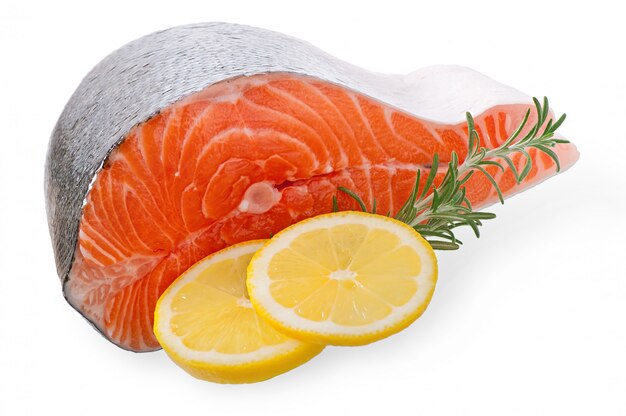 salmon fish with lemon isolated