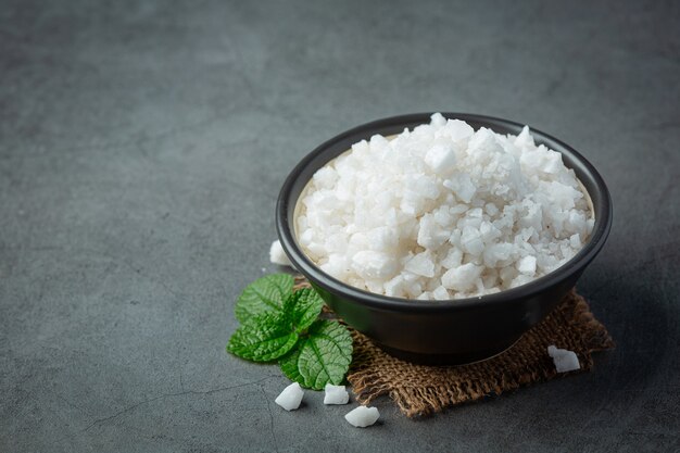 salt in black small bowl