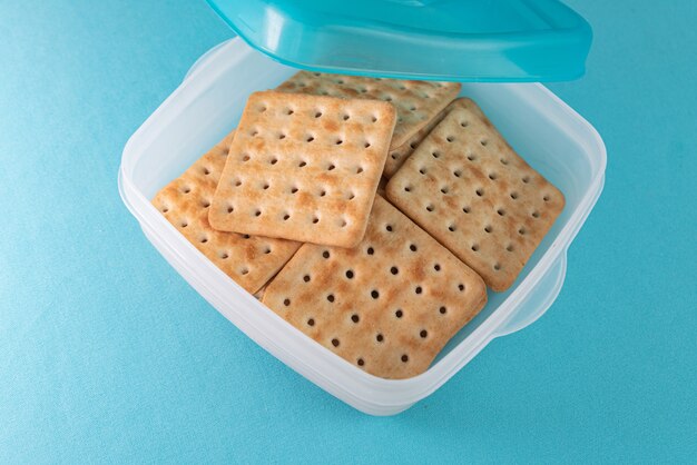 Salt crackers on the blue background