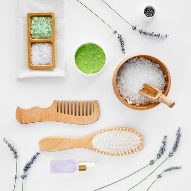 Salt and hair brushes spa natural cosmetics