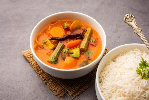 Sambar rice or sambar sadam - one pot meal from south indian state tamil nadu and kerala