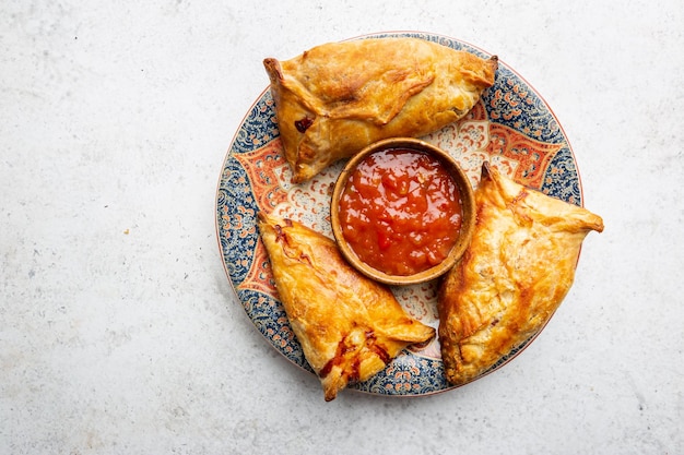 Free photo samsa or samosas with chicken fillet