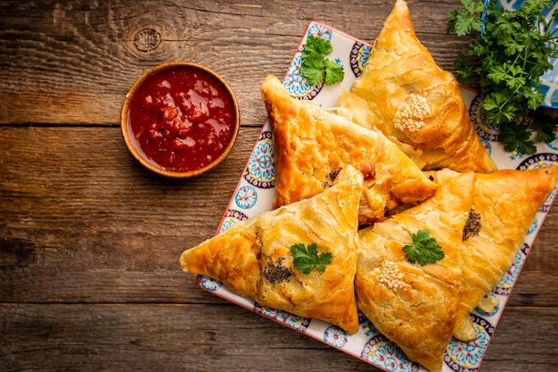 Samsa or samosas with meat