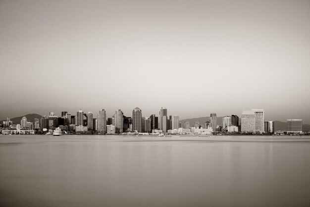 San Diego city skyline and bay at sunset