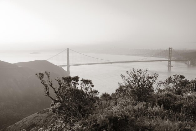 San Francisco Golden Gate Bridge viewed from mountain top