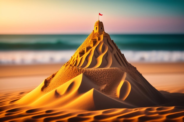 Free photo sand castle on a beach with a beach in the background