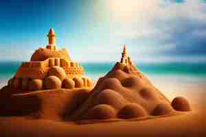 Free photo sand castle on a beach with a blue sky in the background