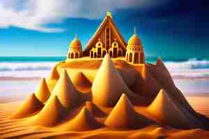 Free photo a sand castle with a church on it