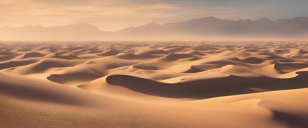 해가 지는 동안 사막의 모래 언덕 3d 렌더 일러스트레이션