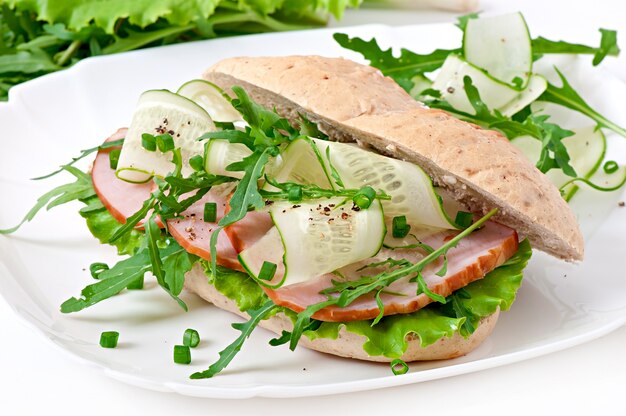 Sandwich with ham and herbs