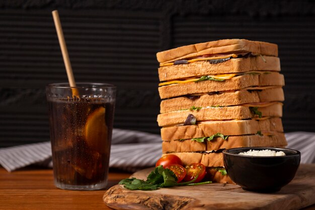 Sandwiches arrangement with drink