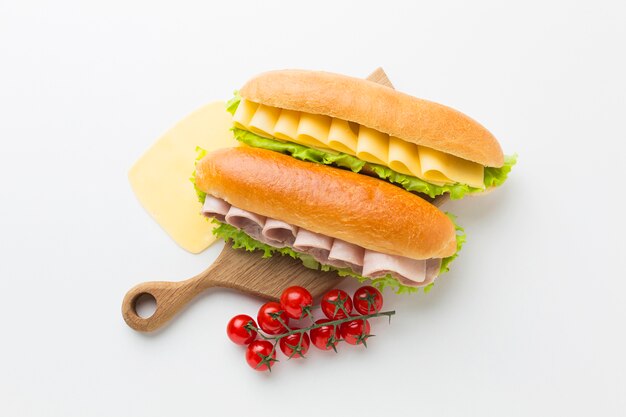 Sandwiches on wooden board