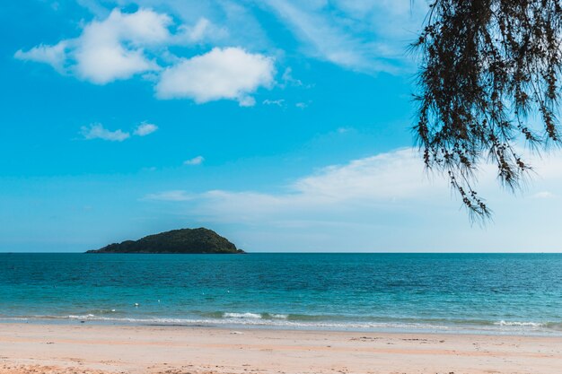 Free Photo sandy sea shore on blue sky background