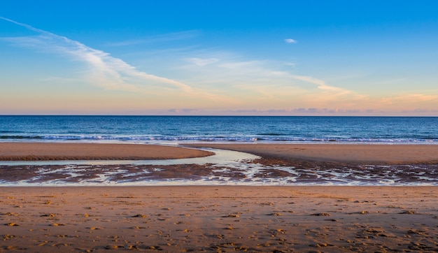 sandy shore of the sea with the pure sky