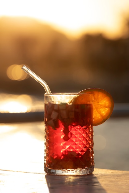 Sangria drink on table outside