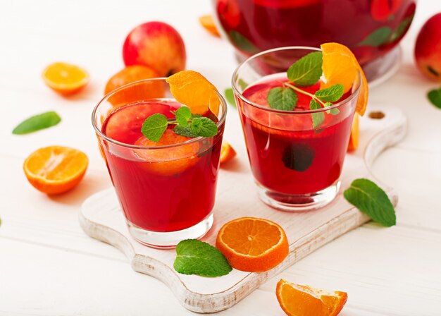Sangria with fruits and mint
