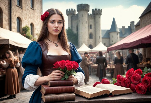 Sant jordi celebration with book and rose