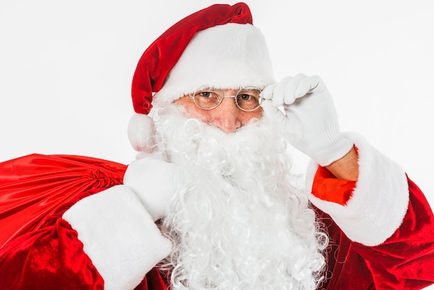 Санта-Клаус в шляпе с большим мешком