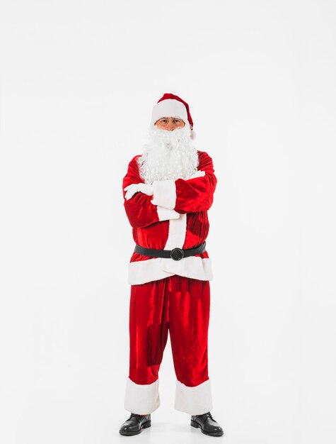 Santa Claus in red crossing arms on breast