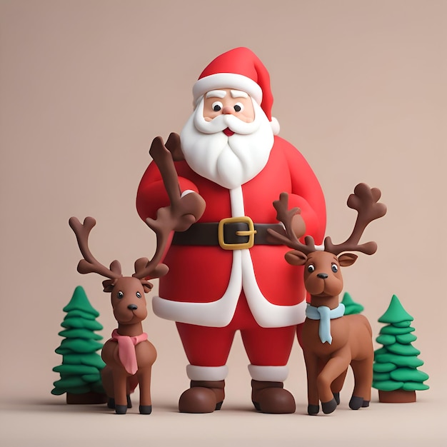 Free photo santa claus and reindeer family 3d render on beige background