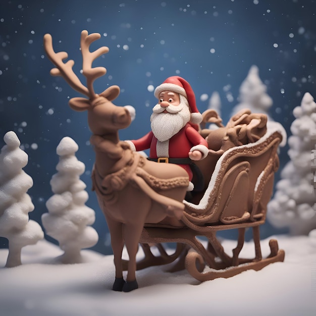 Бесплатное фото Дед мороз катается на санях с оленями по снегу