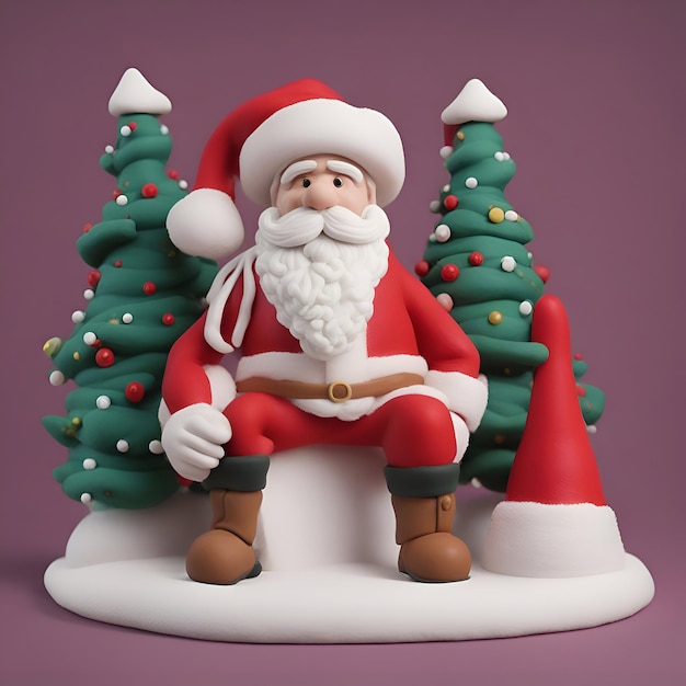 Free photo santa claus sitting in front of a christmas tree 3d rendering