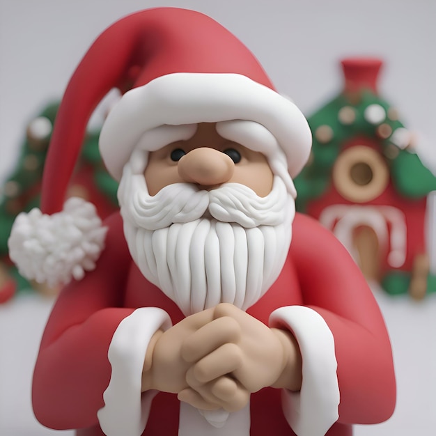 Free photo santa claus with christmas tree and toy house on the white background