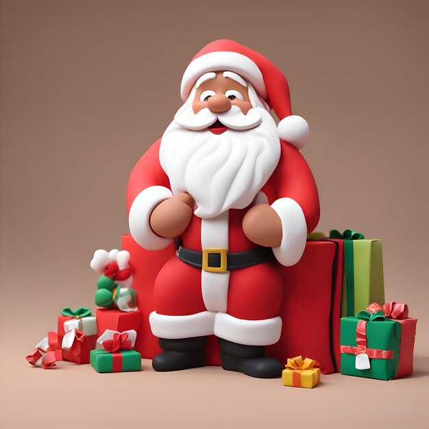 santa claus with presents 3d render on a brown background