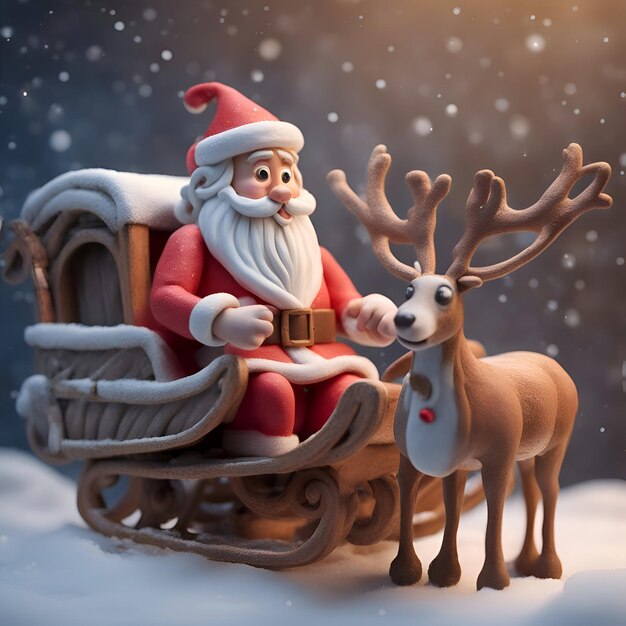 Санта-Клаус с оленями на санях на рождественском фоне
