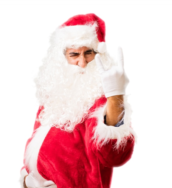 Santa making horns with fingers