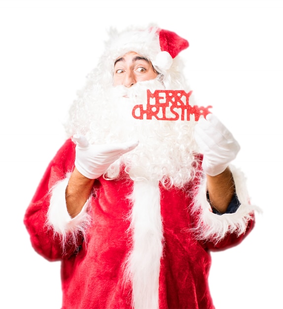 Santa with lyrics that say "merry christmas"