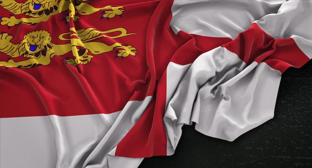 Sark Flag Wrinkled On Dark Background 3D Render