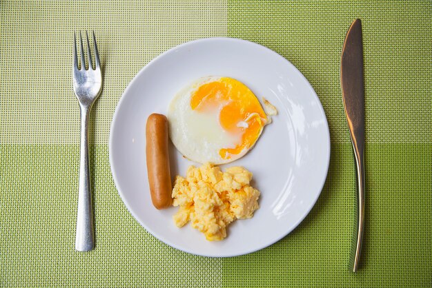 Sausage with egg breakfast set - breakfast food concept