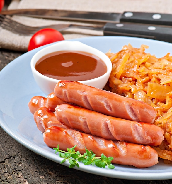 Sausages and fried cabbage