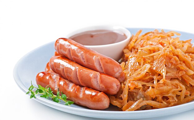 Sausages and fried cabbage