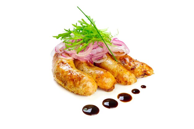 Sausages on white background