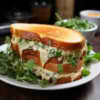 Free photo savory egg and greens sandwich