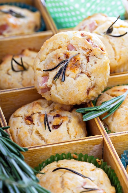 Savory muffins with herbs tomatoes and ham