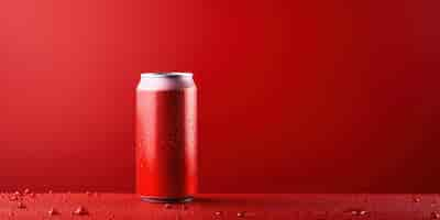 Free photo scarlet backdrop with a chilled can dewy with promise of refreshment