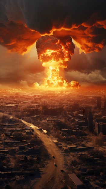 Scary apocalyptic nuclear bomb explosion with mushroom