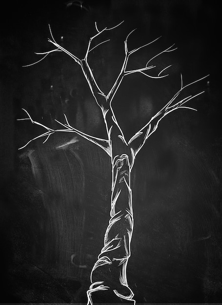 Scary branch tree on blackboard