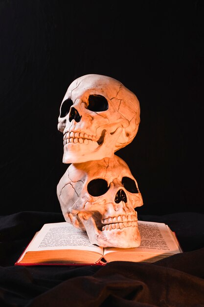 Страшная концепция с черепом и открытой книгой