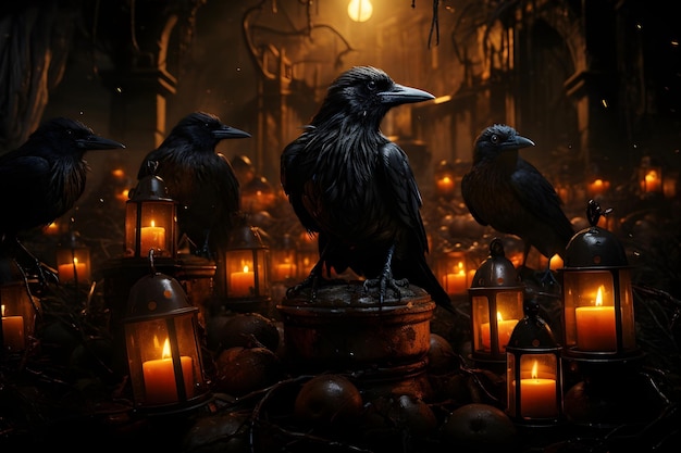 scary halloween black crow