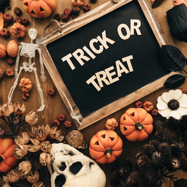 Free photo scary halloween decoration with slate