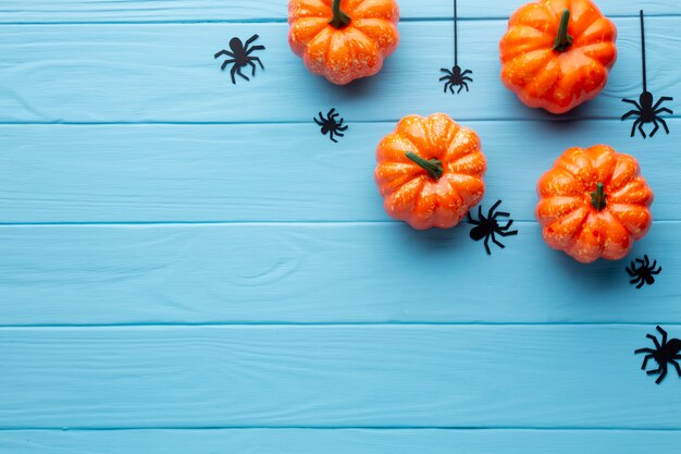 Scary halloween spiders and pumpkins