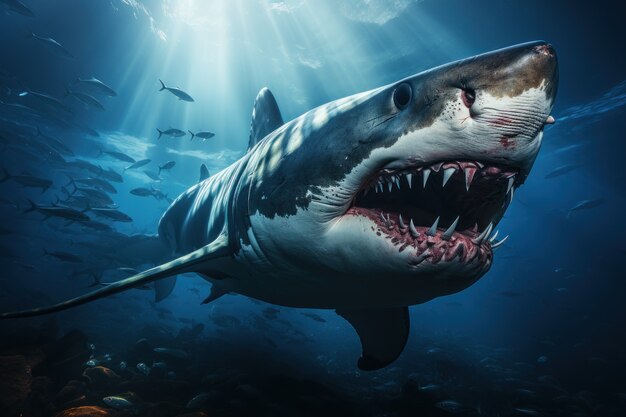 Страшная акула под водой