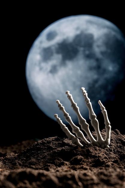 Scary skeleton hand from the ground